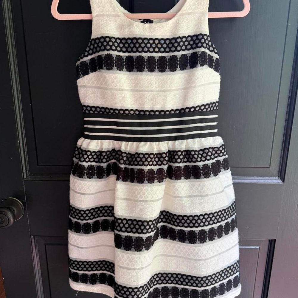 Justice white and black striped dress with lace detailing, size 10